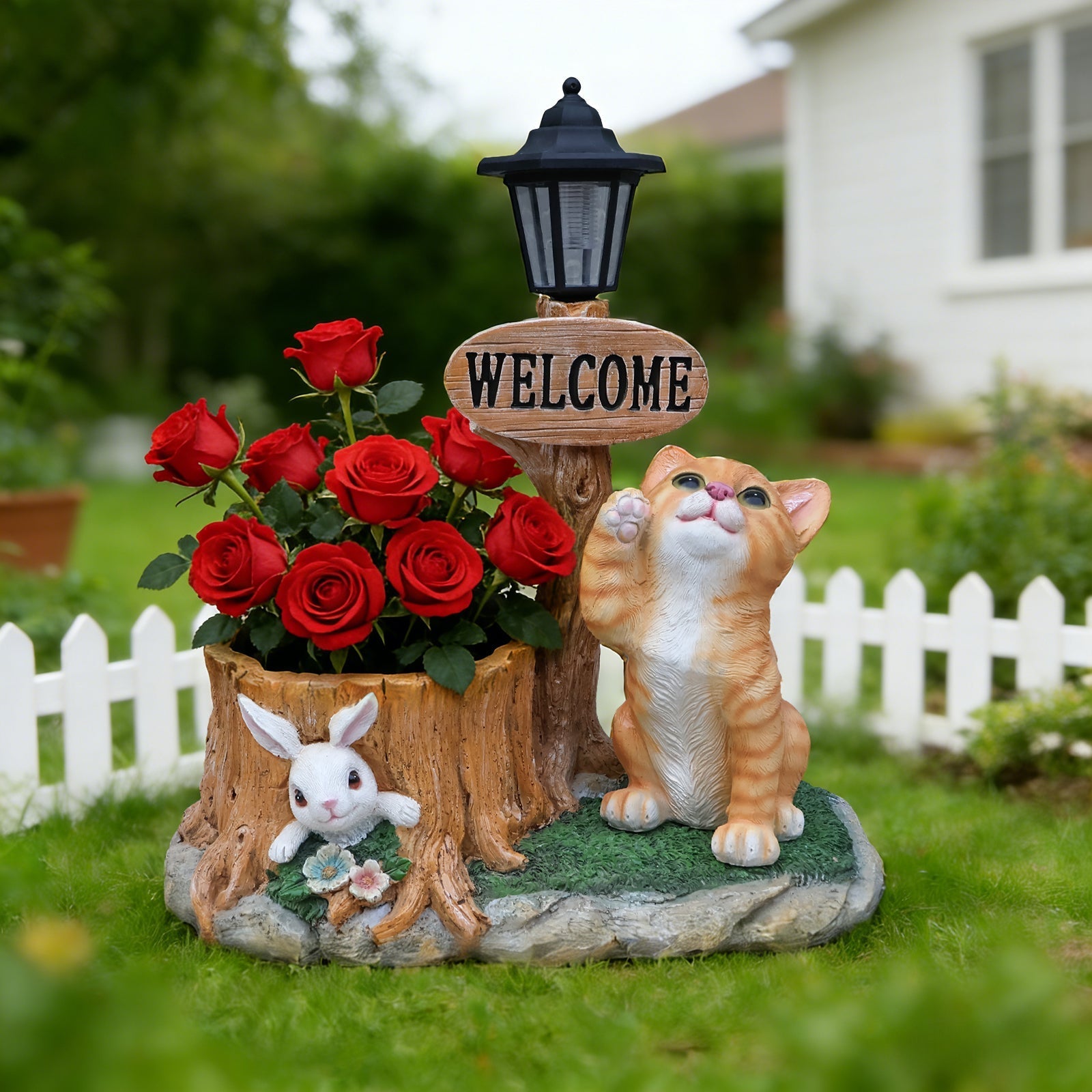 Cute Cat Planter Statue Garden Decor