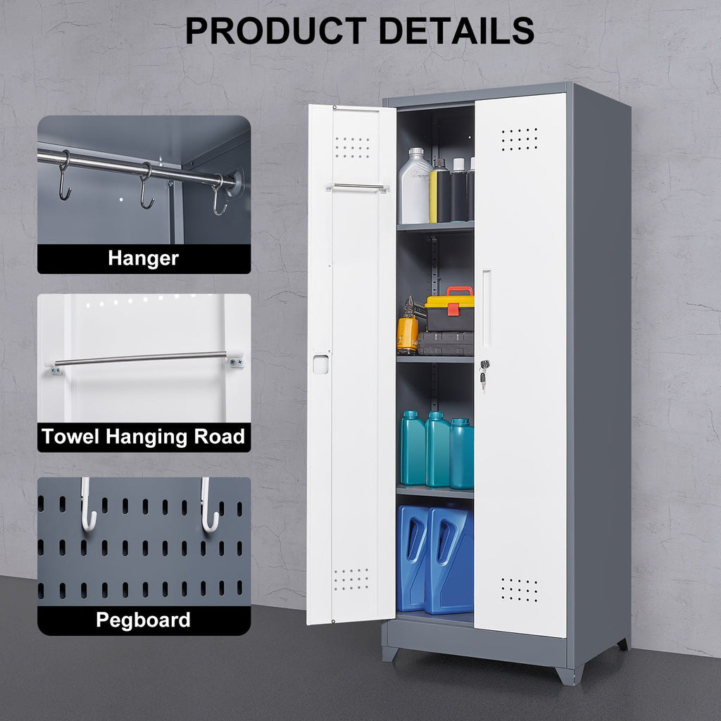 Lockers With Locking Doors, Adjustable Shelves, High Broom Tool Storage Cabinet