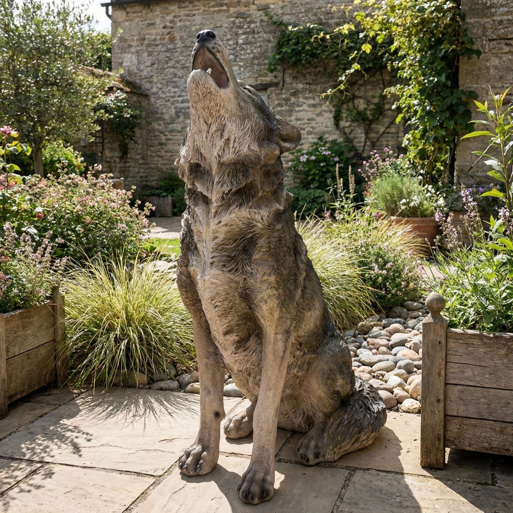 29.72" H x 17.91" L Simulated Howling Wolf Garden Statue