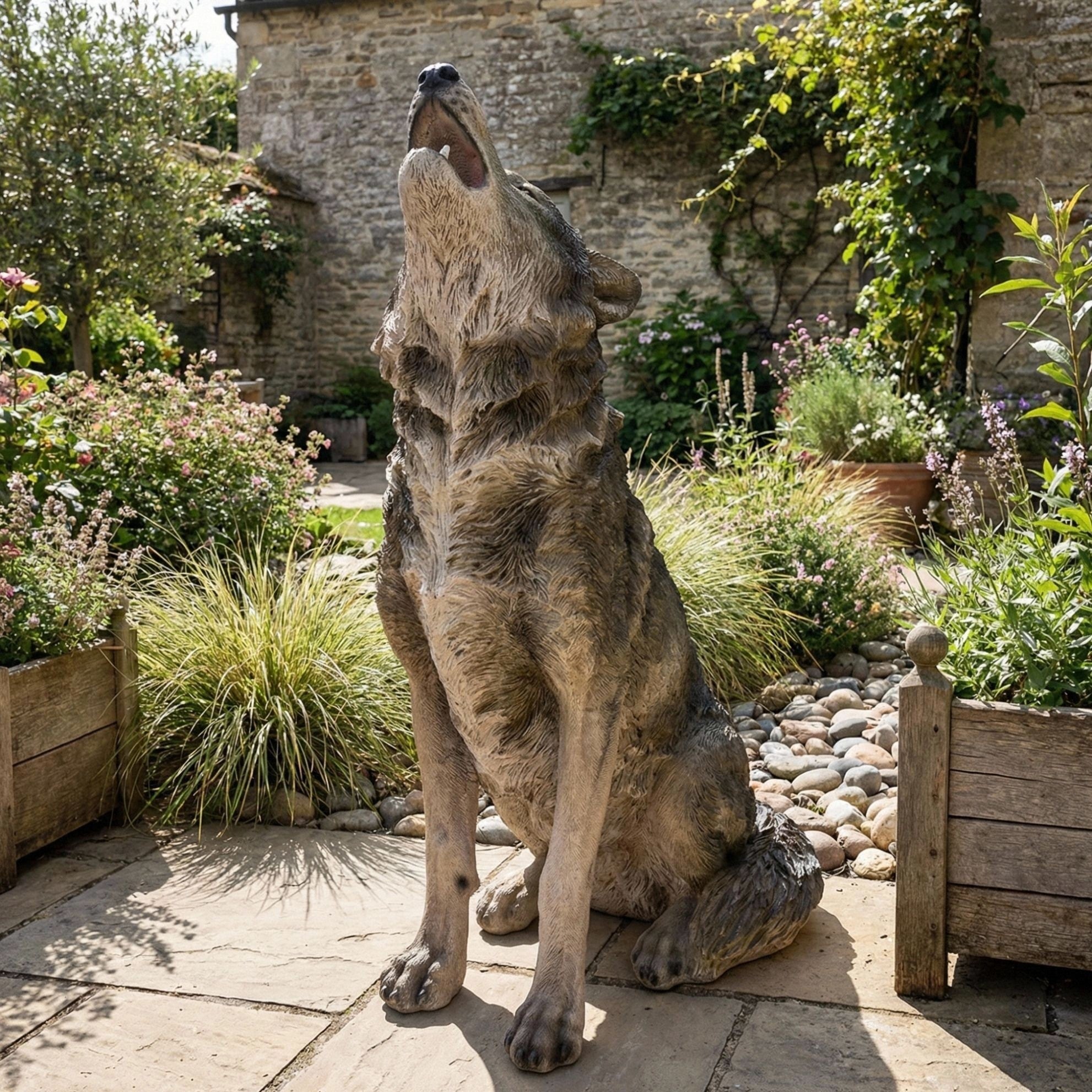29.72" H x 17.91" L Simulated Howling Wolf Garden Statue