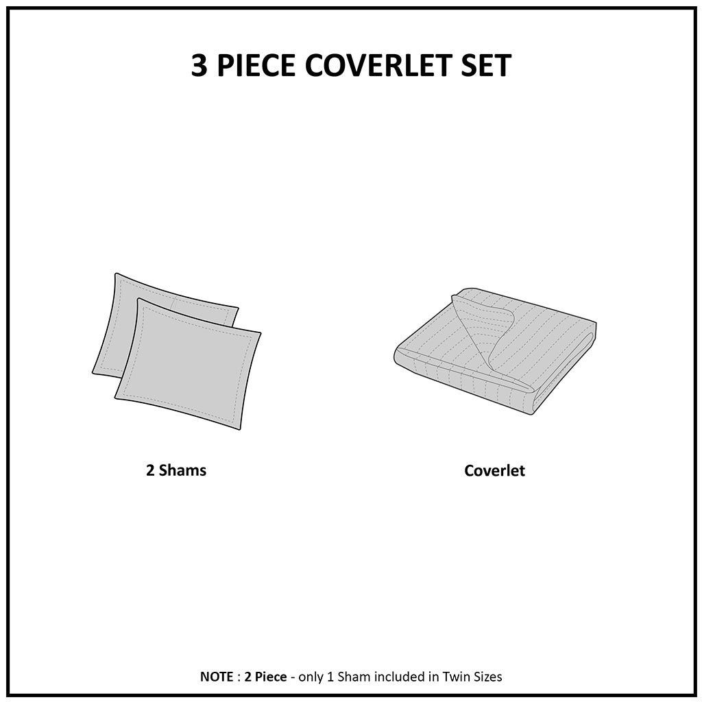 3 Piece Reversible Scalloped Edge Quilt Set White Full/Queen
