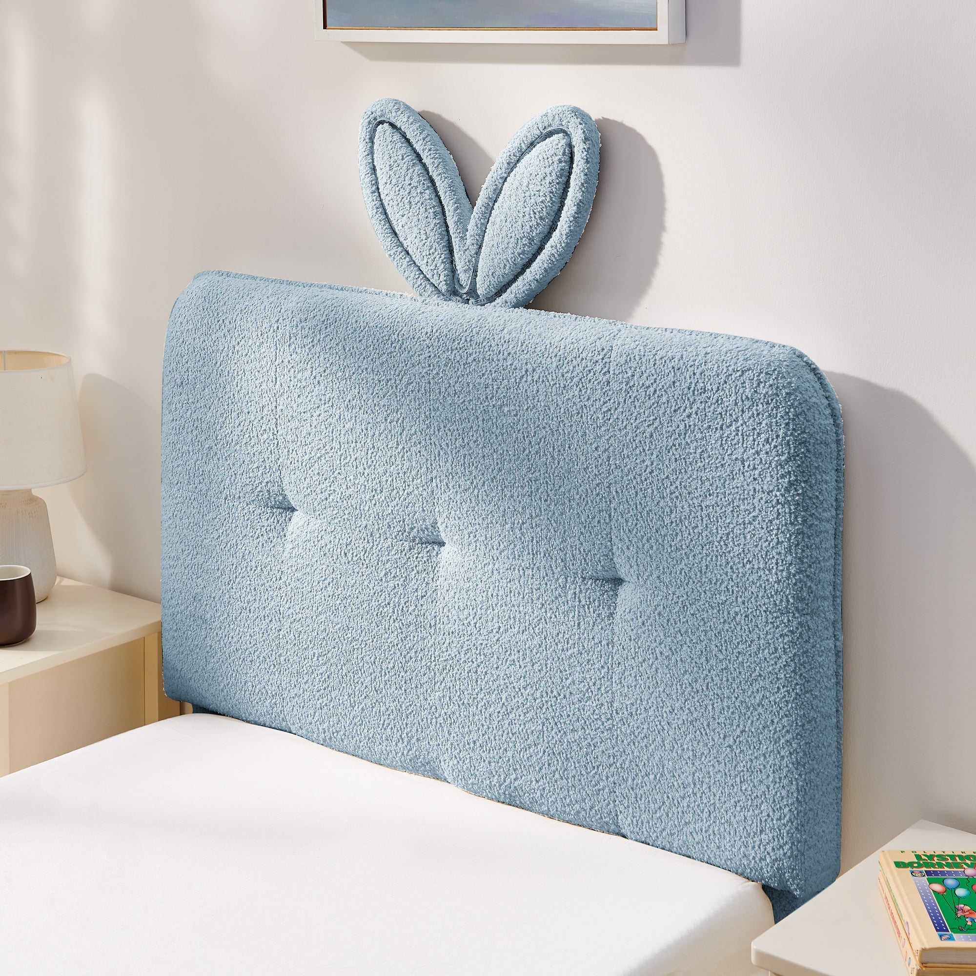 Twin Size Kids Upholstered Bed with Oversized Rabbit Ear Headboard