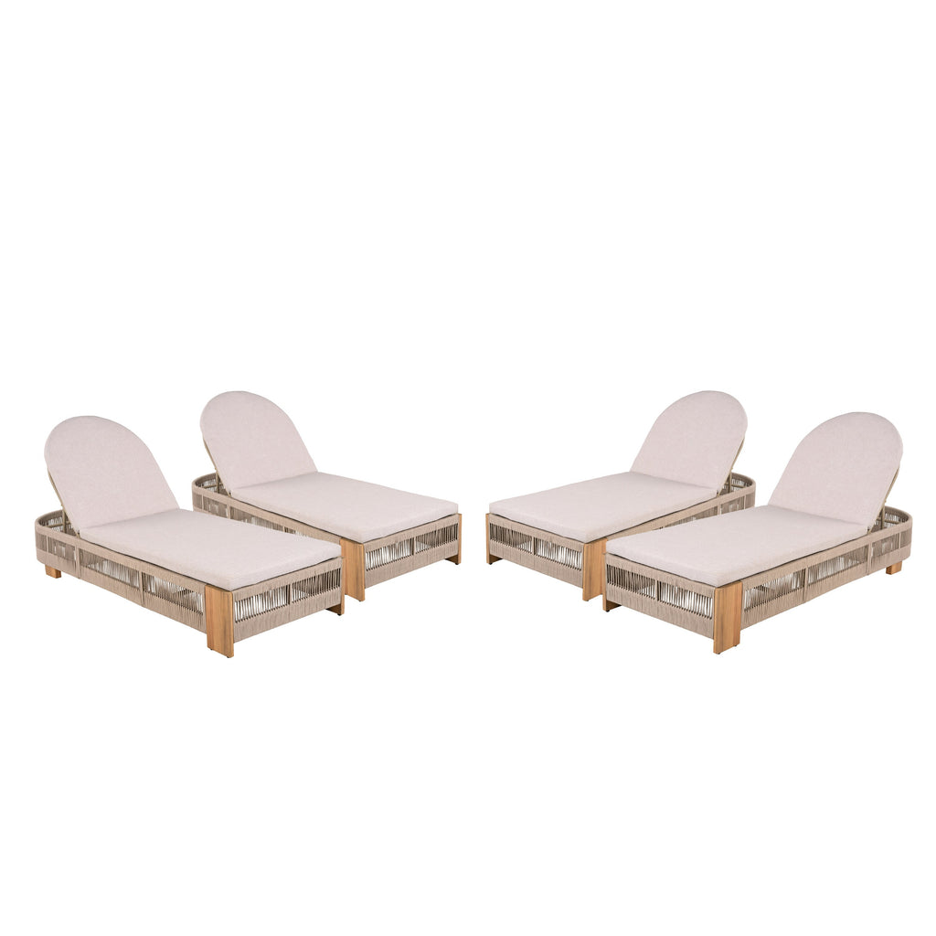 Outdoor Chaise Lounge Chair, Acacia Wood with Adjustable Backrest and Cushion