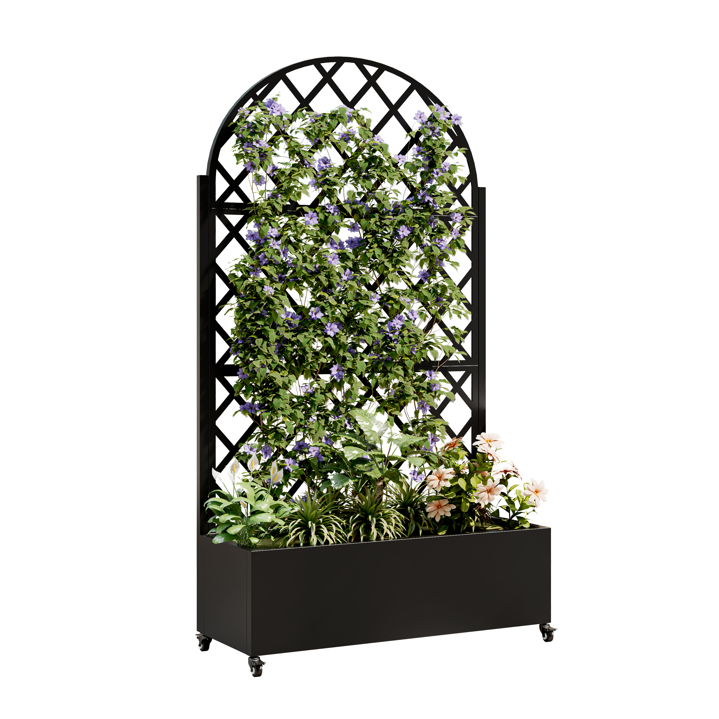 Round Metal Planter Box with Trellis