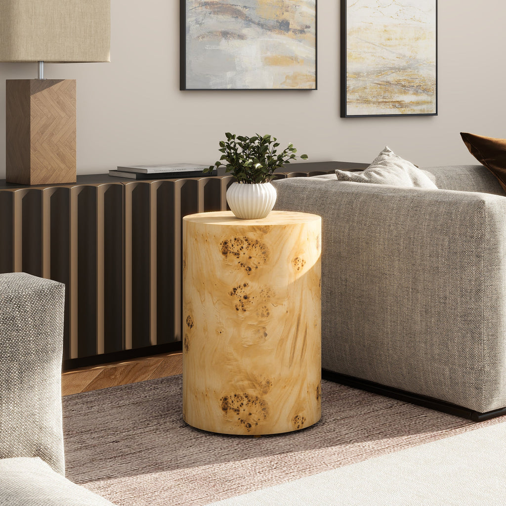 Nebula 22' Accent Pillar Side Table Warm Natural Brown Burl Wood