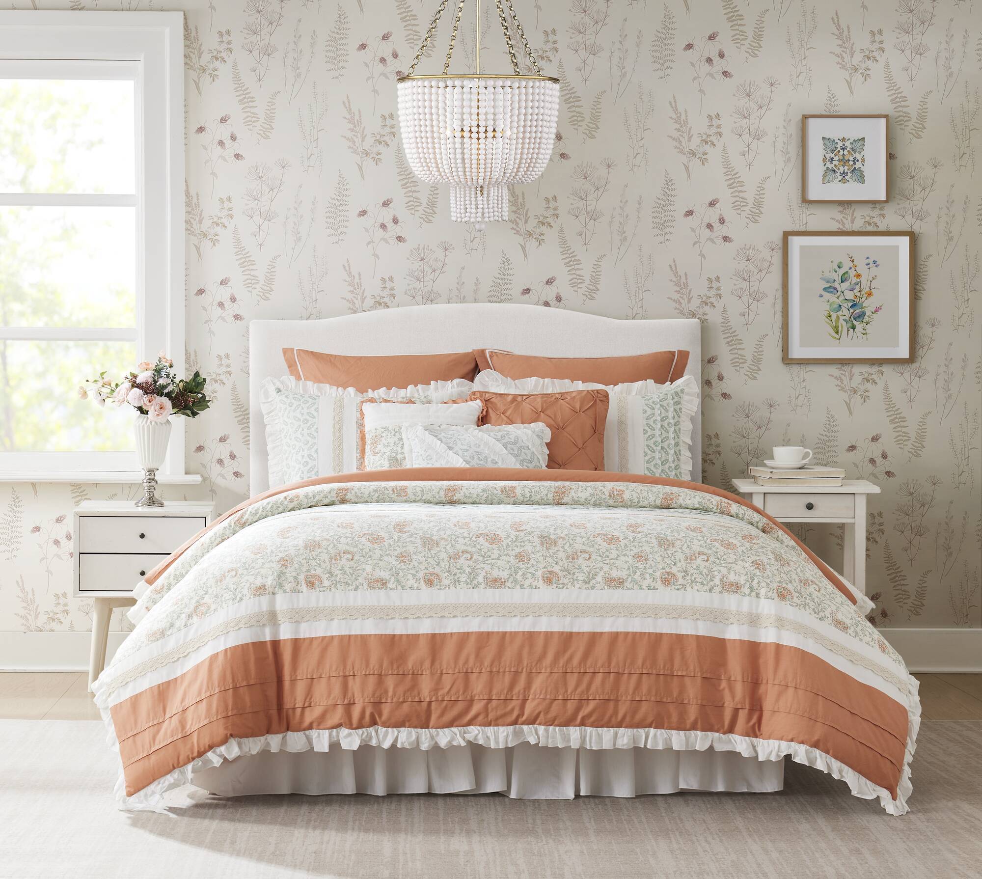 9 Piece Cotton Percale Comforter Set Coral Queen