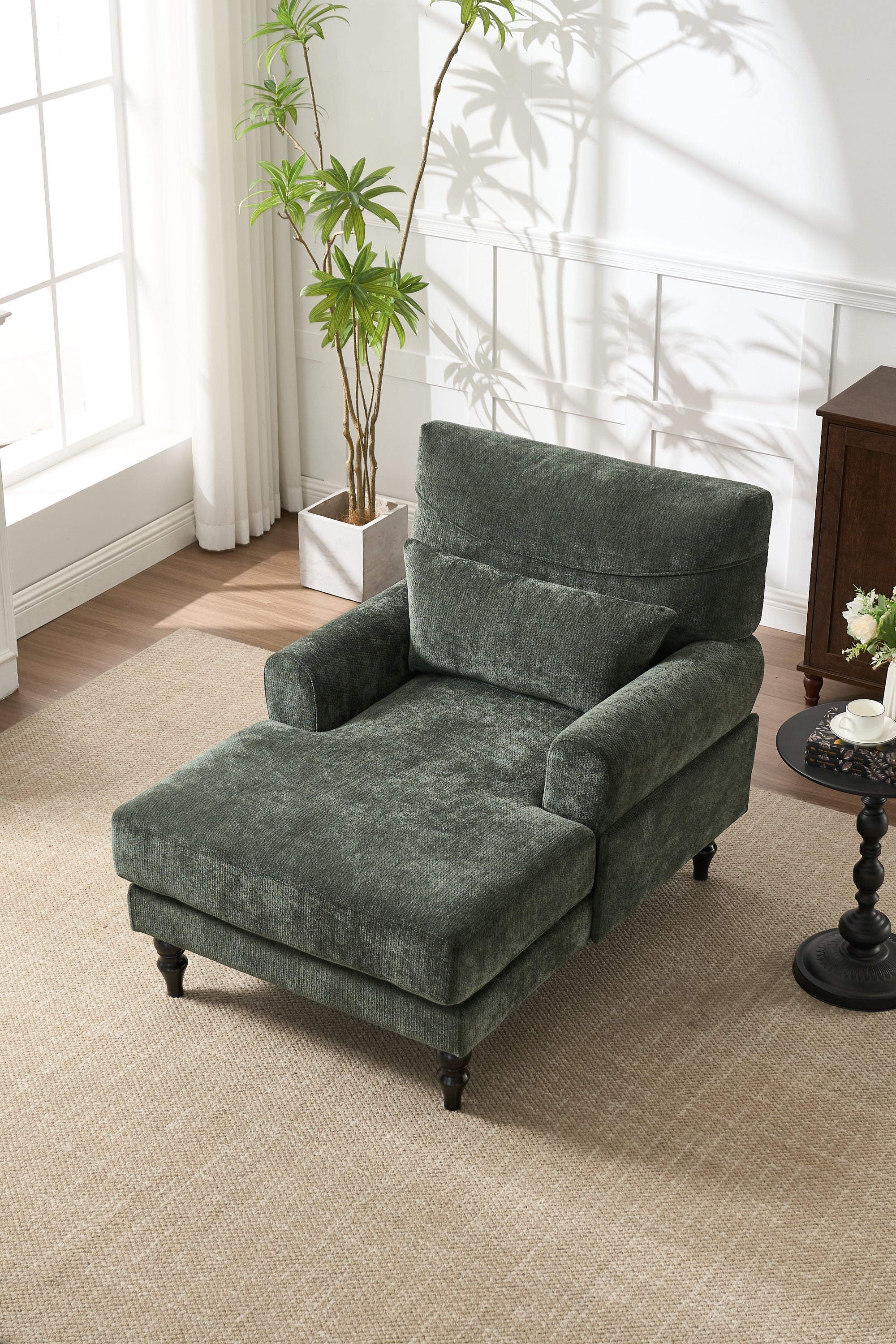 Modern Chaise Lounge Upholstered Sofa Recliner Chair in Green