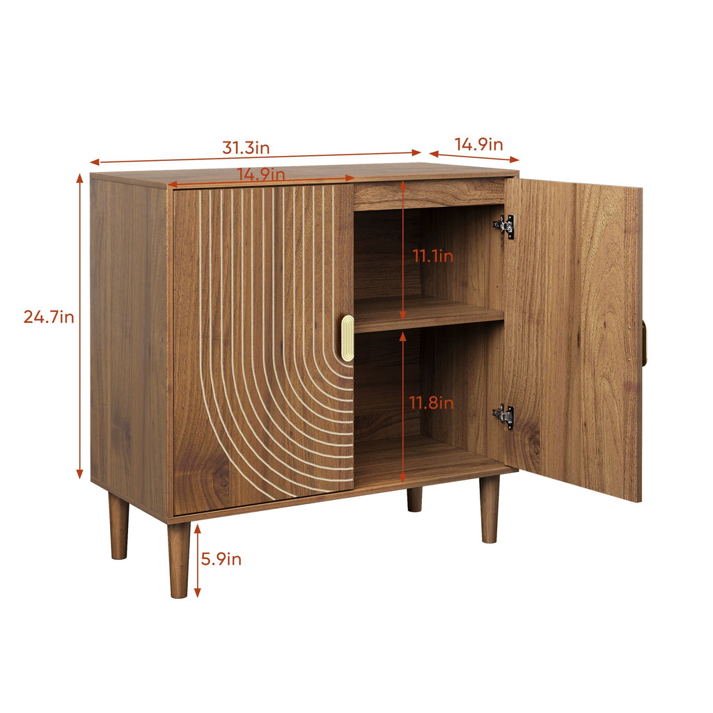 Buffet Cabinet With Line Groove Design, Sideboard Buffet Cabinet With Storage, Multifunctional Accent Cabinet For Living Room, Entryway, Hallway, Office, Kitchen - Brown
