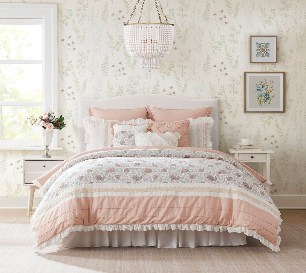 9 Piece Cotton Percale Comforter Set Blush