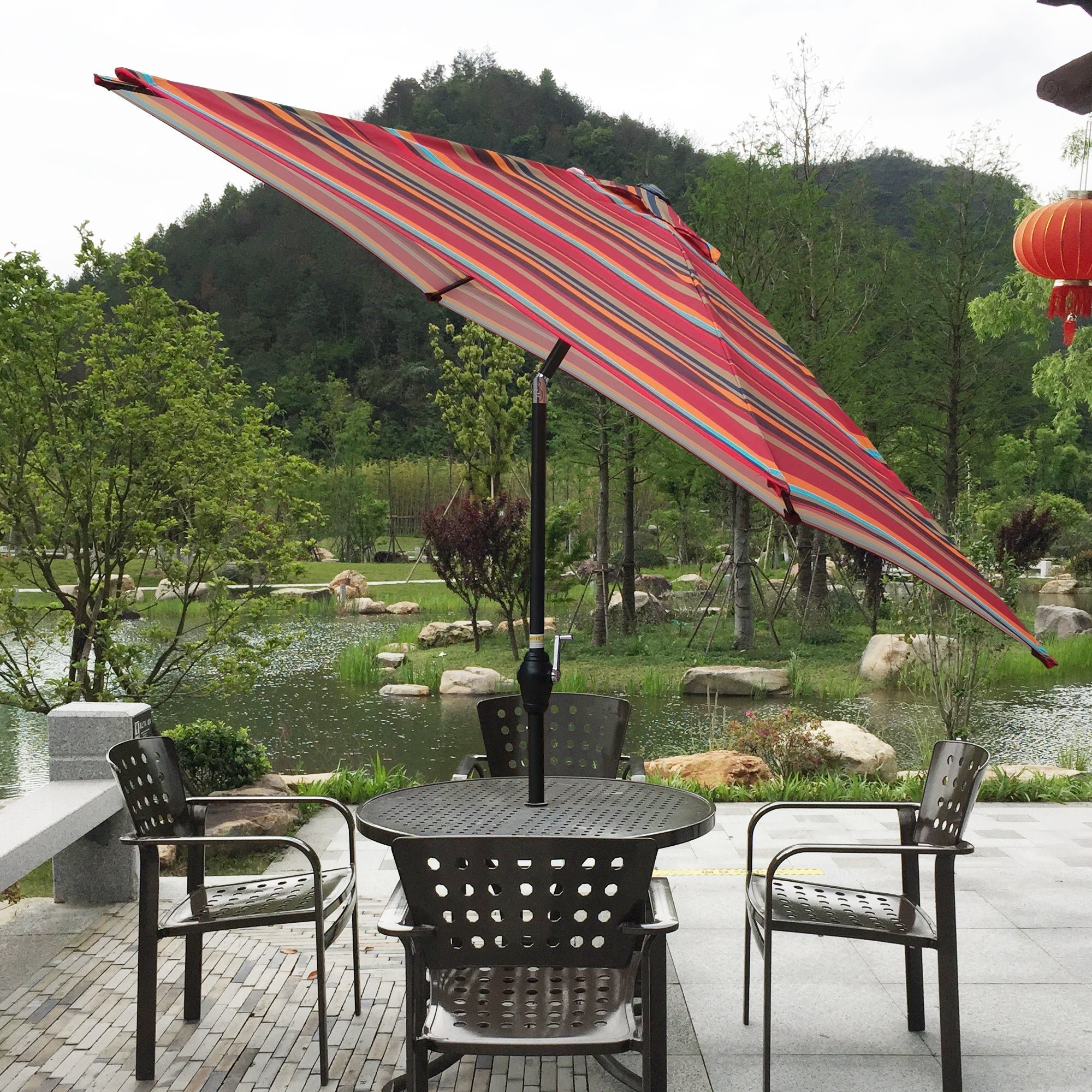 9FT Red Striped Patio Umbrella