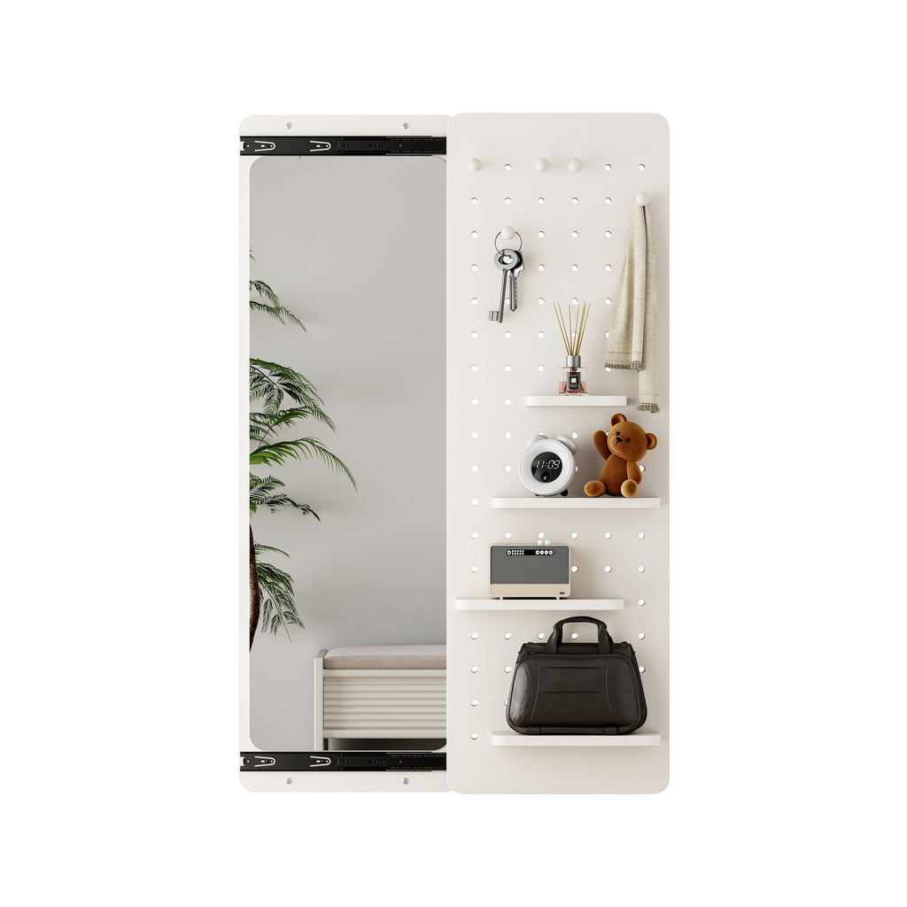 Wall Mounted Full Length Mirror With Shelf And Hook