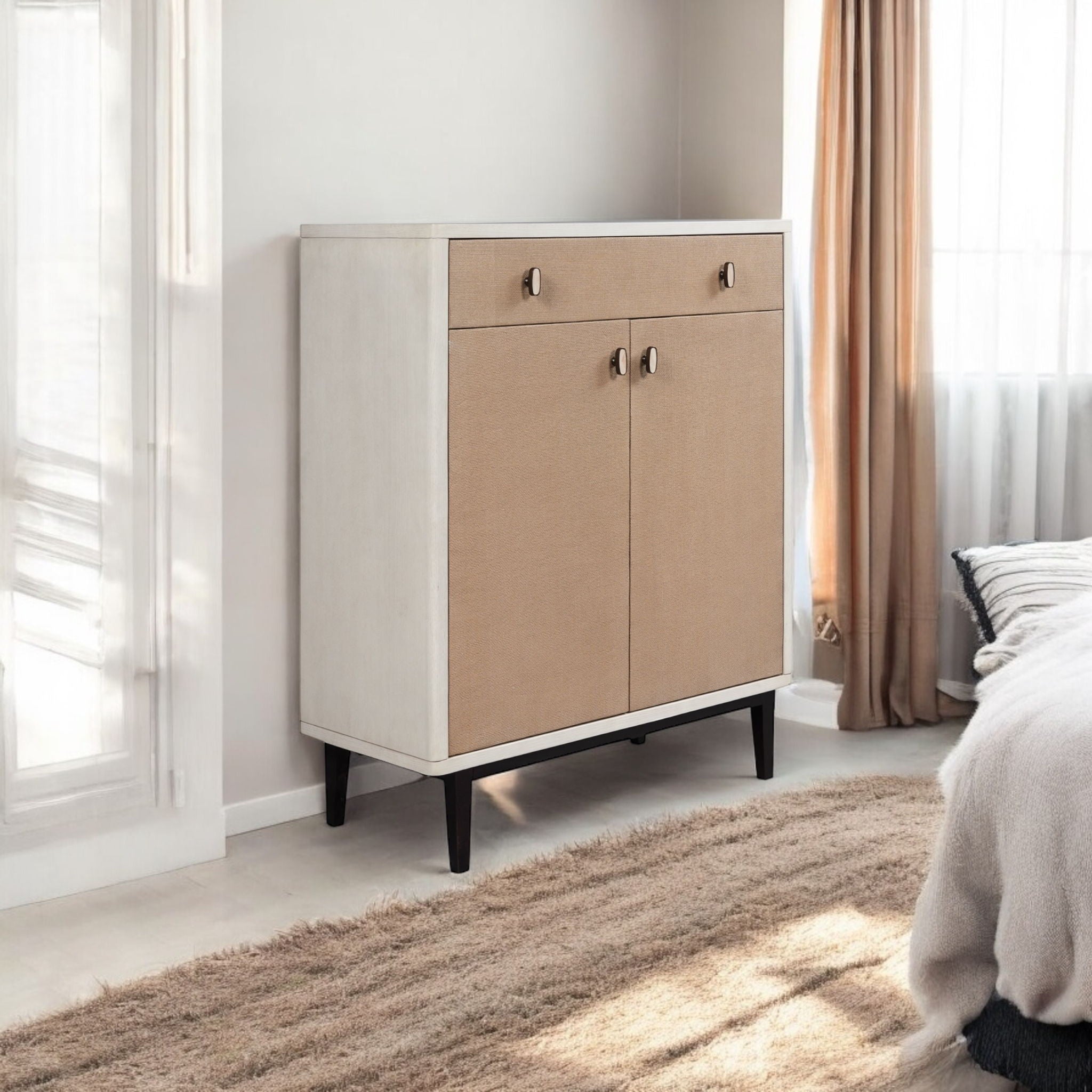 Bar Cabinet With Large Storage - White / Pecan