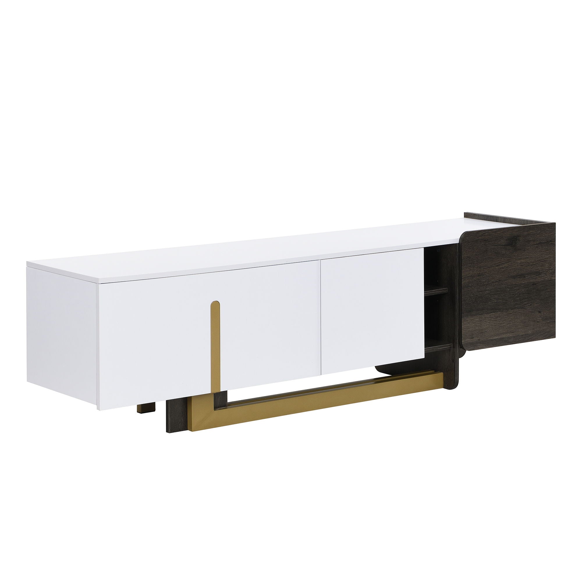 TV Stand With 1 Drawer, 2 Cabinets And Adjustable Shelves