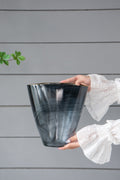 9.3x4.7x9.3' Smokey Black Glass Vase with Gold Rim