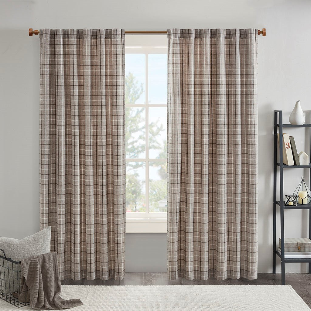 Plaid Rod Pocket and Back Tab Curtain Panel with Fleece Lining