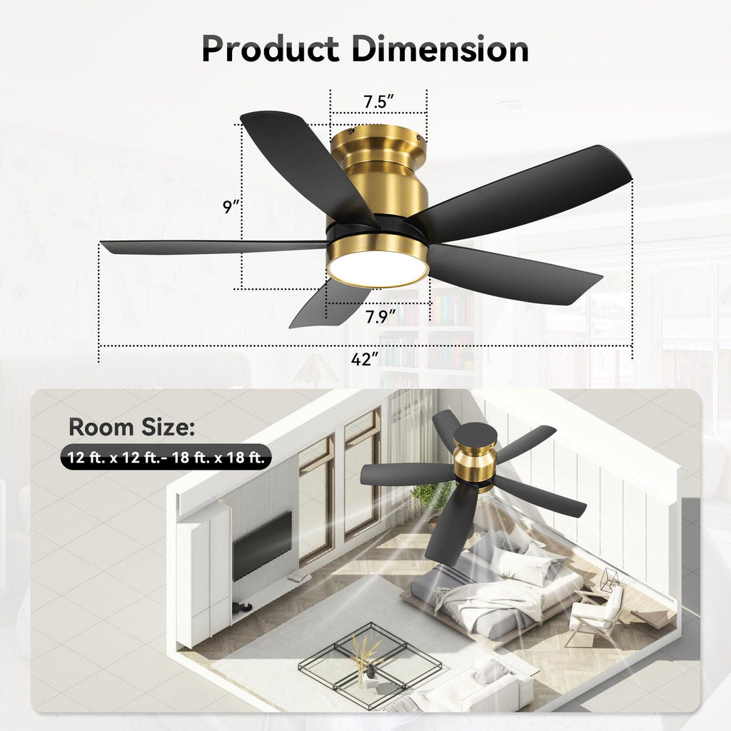 Flush Mount Ceiling Fan with LED Light and Remote Control