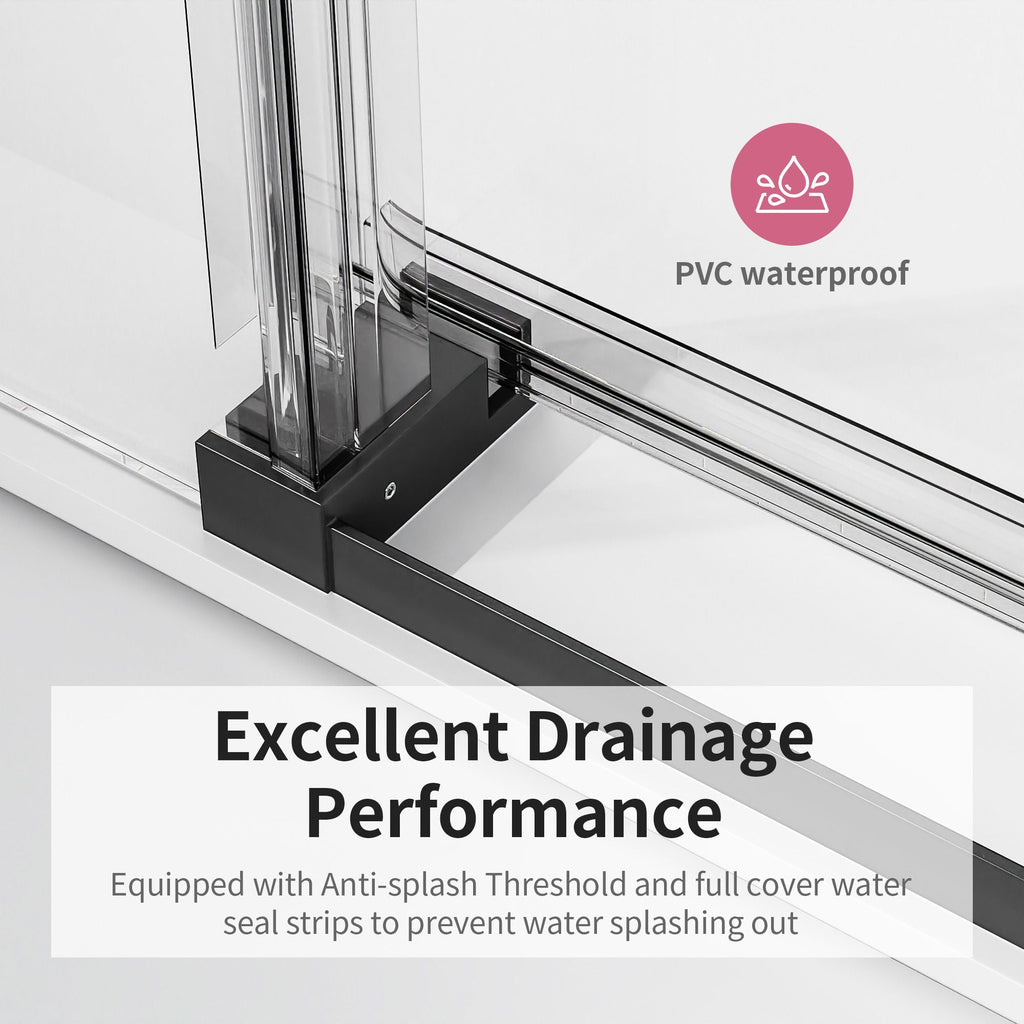 Frameless Single Sliding Soft Close Shower Doors, 3 / 8" Tempered Glass Reversible Installatio