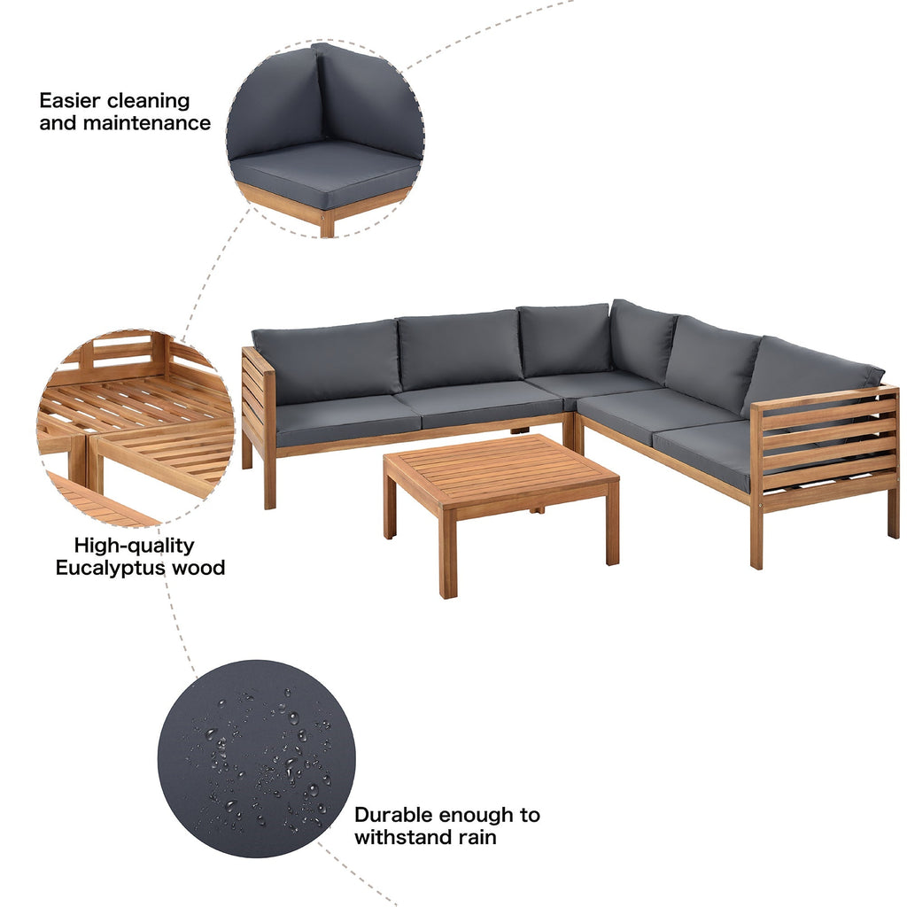 Wood Structure Outdoor Sofa Set with Gray Cushions