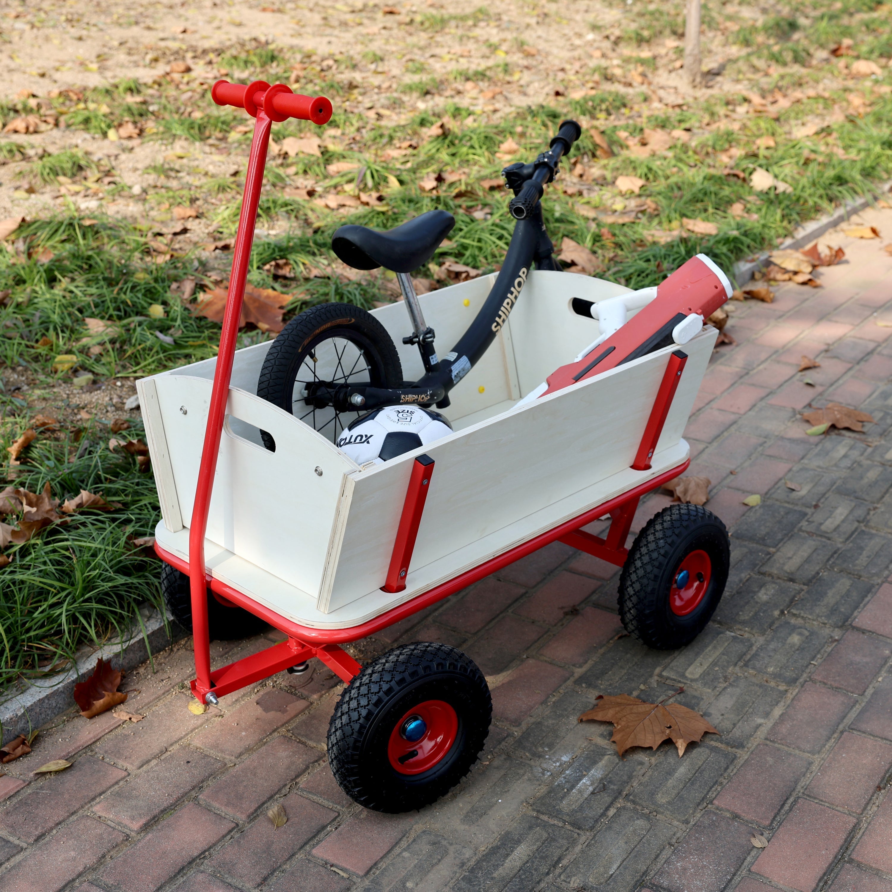 Wooden Children's Outdoor Stroller with Four-Wheel Design