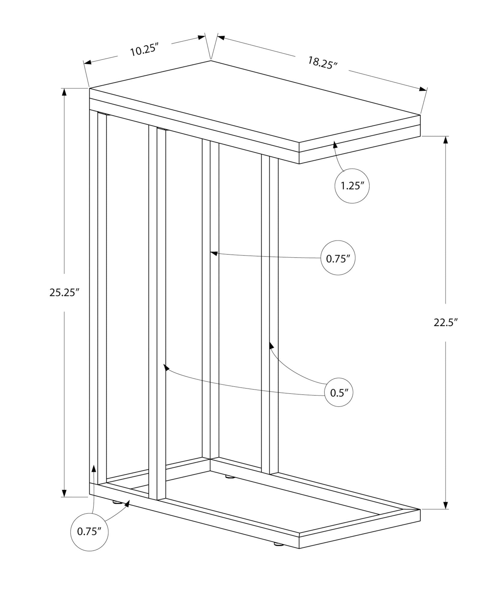 Accent Table, C-Shaped with Tempered Glass - Contemporary & Modern