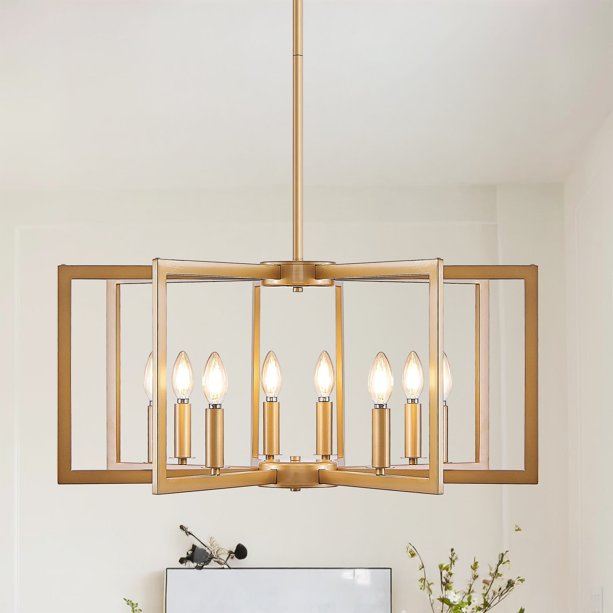 27' Modern Golden Geometric 8-Light Chandelier