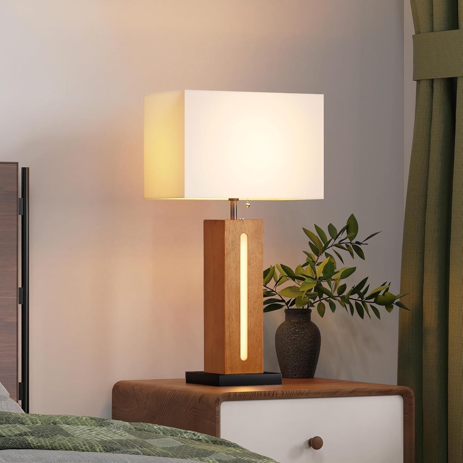 Table Lamps Set of 2, Modern Dimmable Bedside Lamps with Linen Shades