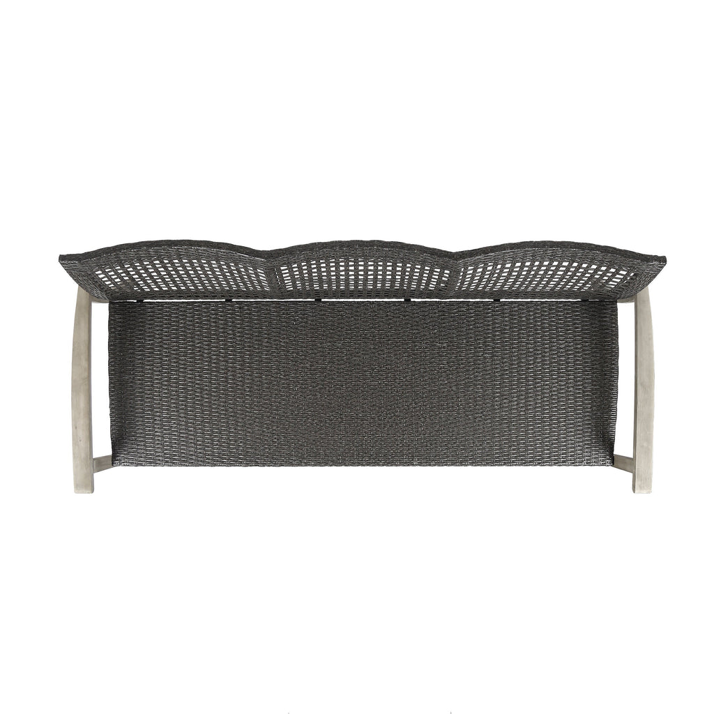 Outdoor Acacia Wood Wicker 3 Seater Sofa
