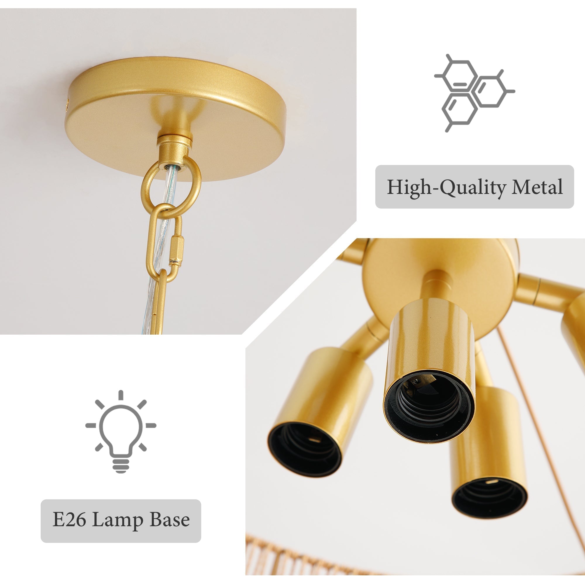 Handwoven Paper Rattan Boho Chandelier with 7-Light E26 Base