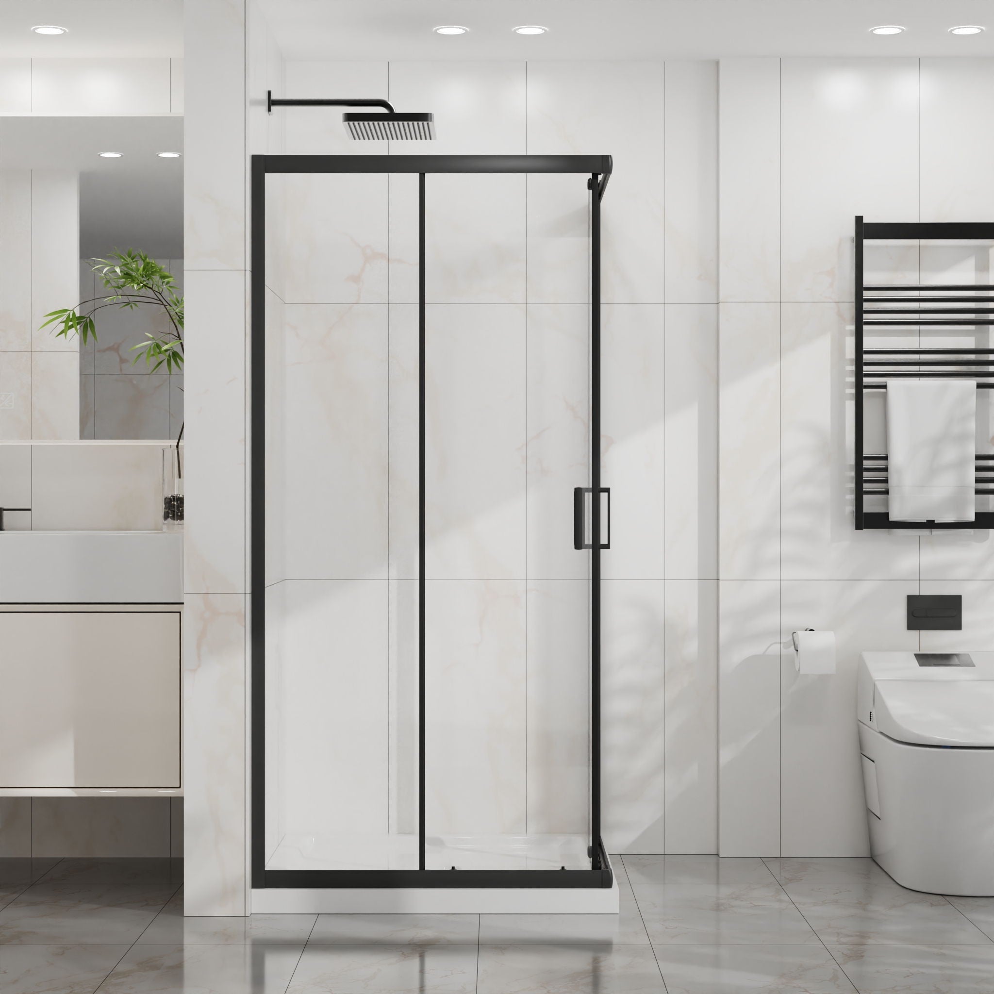 Corner Shower Enclosure With Sliding Door - Matte Black