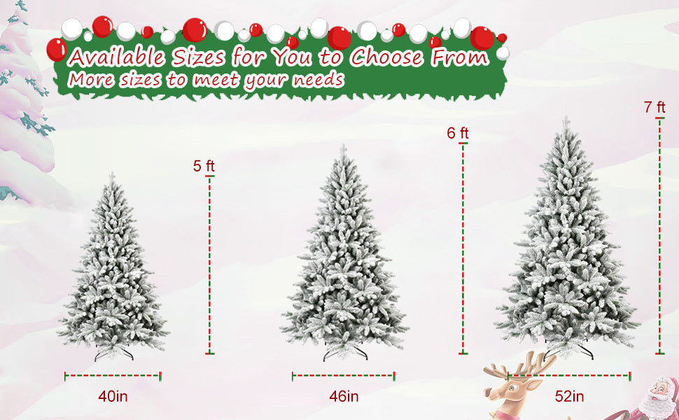 6ft Snow-Flocked Pre-Lit Christmas Tree with 1100 PE+PVC Tips