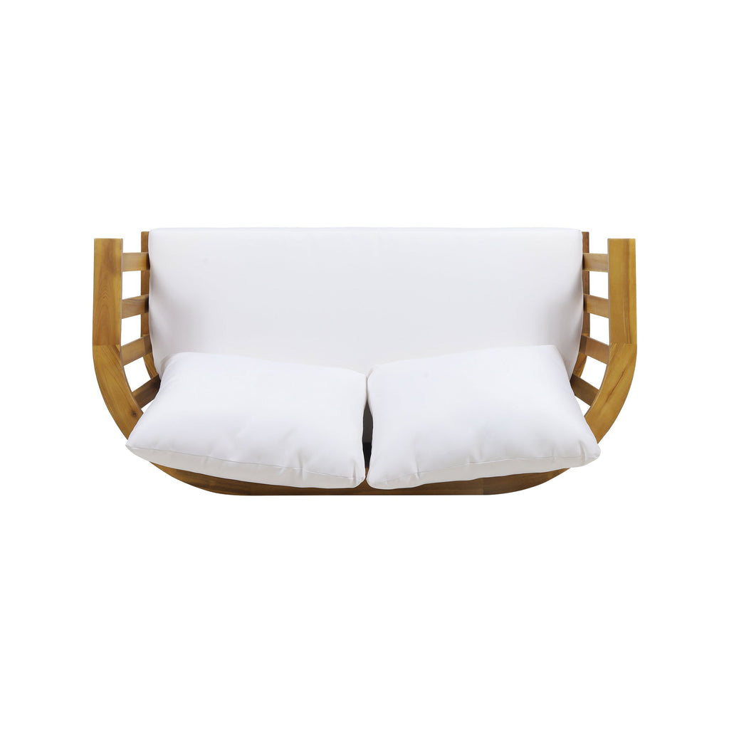 2-Person Outdoor Acacia Wood Patio Seating Group with Cushions and Coffee Table