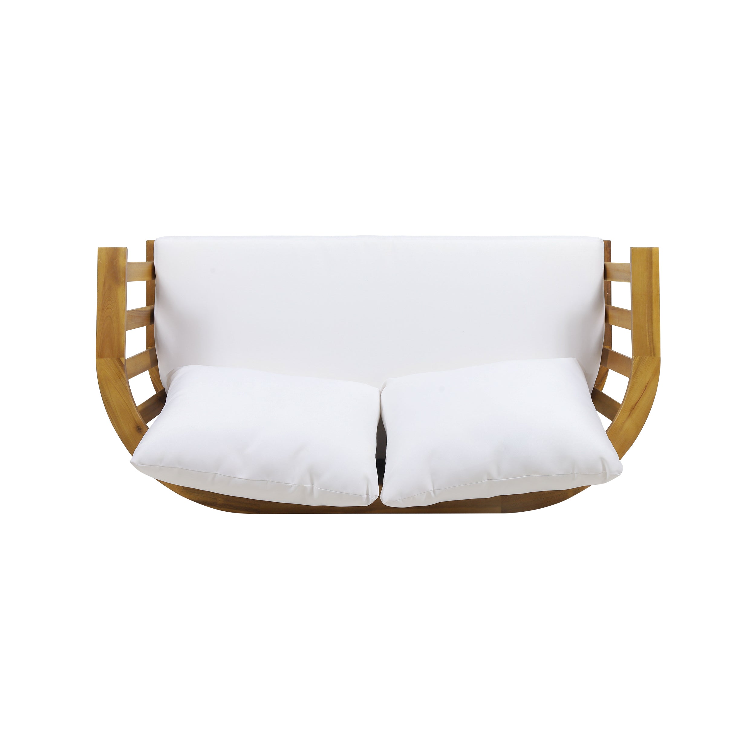 2-Person Outdoor Acacia Wood Patio Seating Group with Cushions and Coffee Table