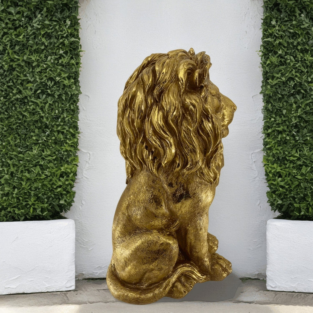 24" Lion Statue, Resin Outdoor Guardian Sculpture