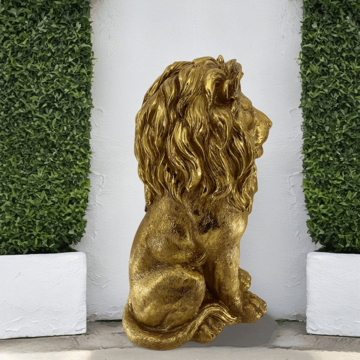 24" Lion Statue, Resin Outdoor Guardian Sculpture