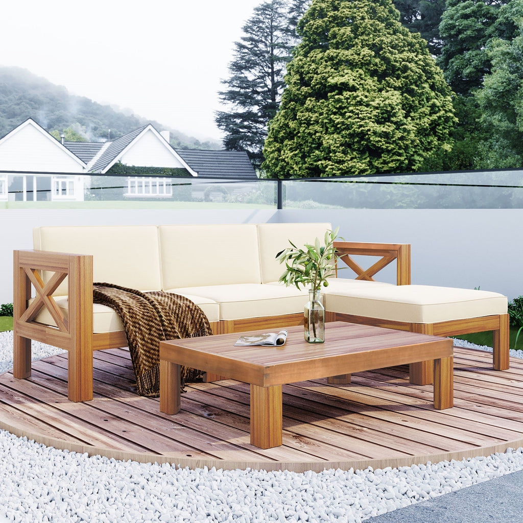 Topmax Outdoor Patio Wood 5-Piece Sectional Sofa Seating Group Set