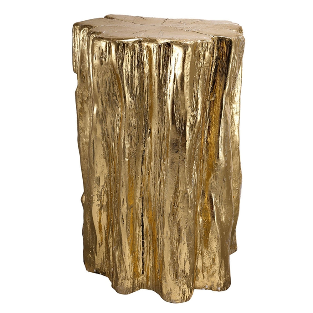 Unique Golden Tree Trunk Stool with Antique Gold Distressed Finish