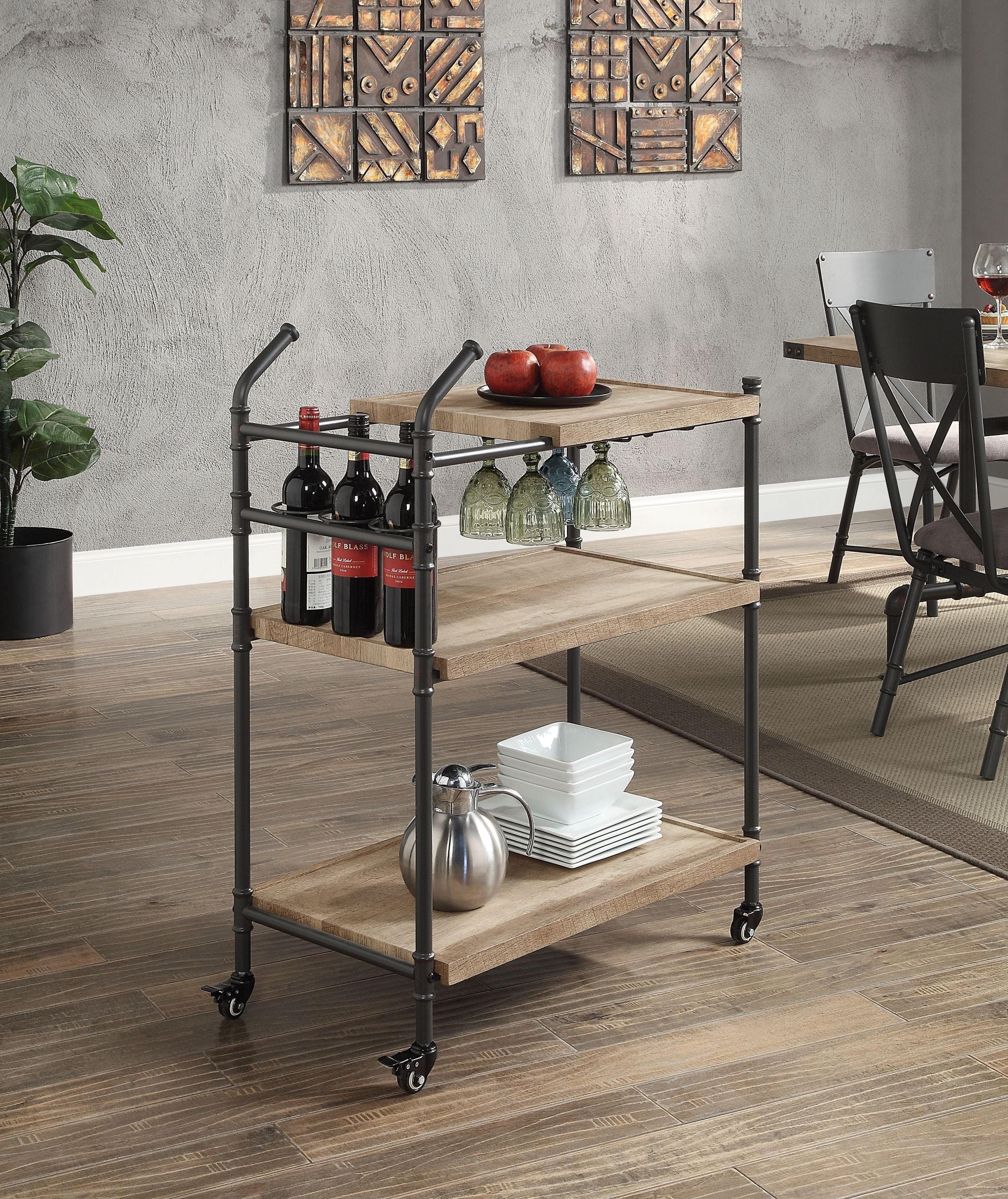Brantley Oak & Sandy Black Finish Serving Cart