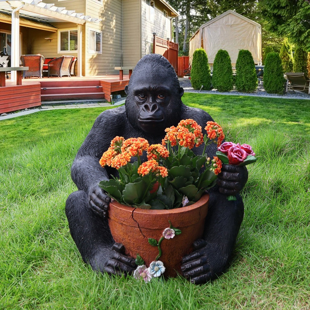 Outdoor Garden Sculpture Chimpanzees Flower Pot Planter