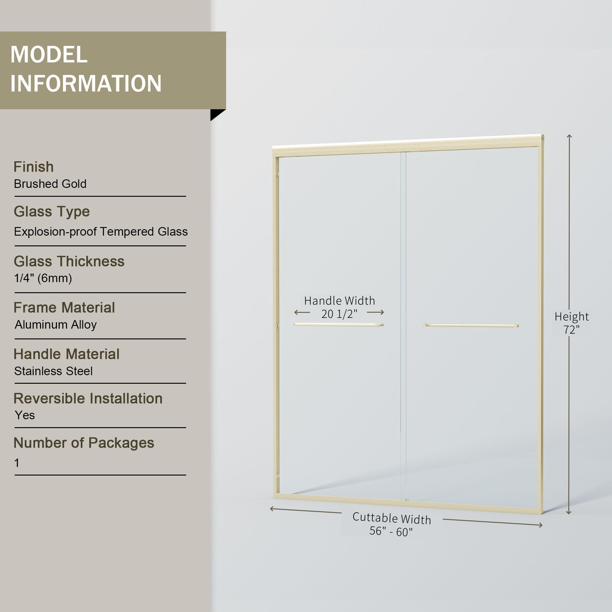 Double Sliding Shower Door, Semi-Frameless Bypass Bathroom Sliding Door With 1/4" (6 Mm) Tempered Glass For Walk-In Shower