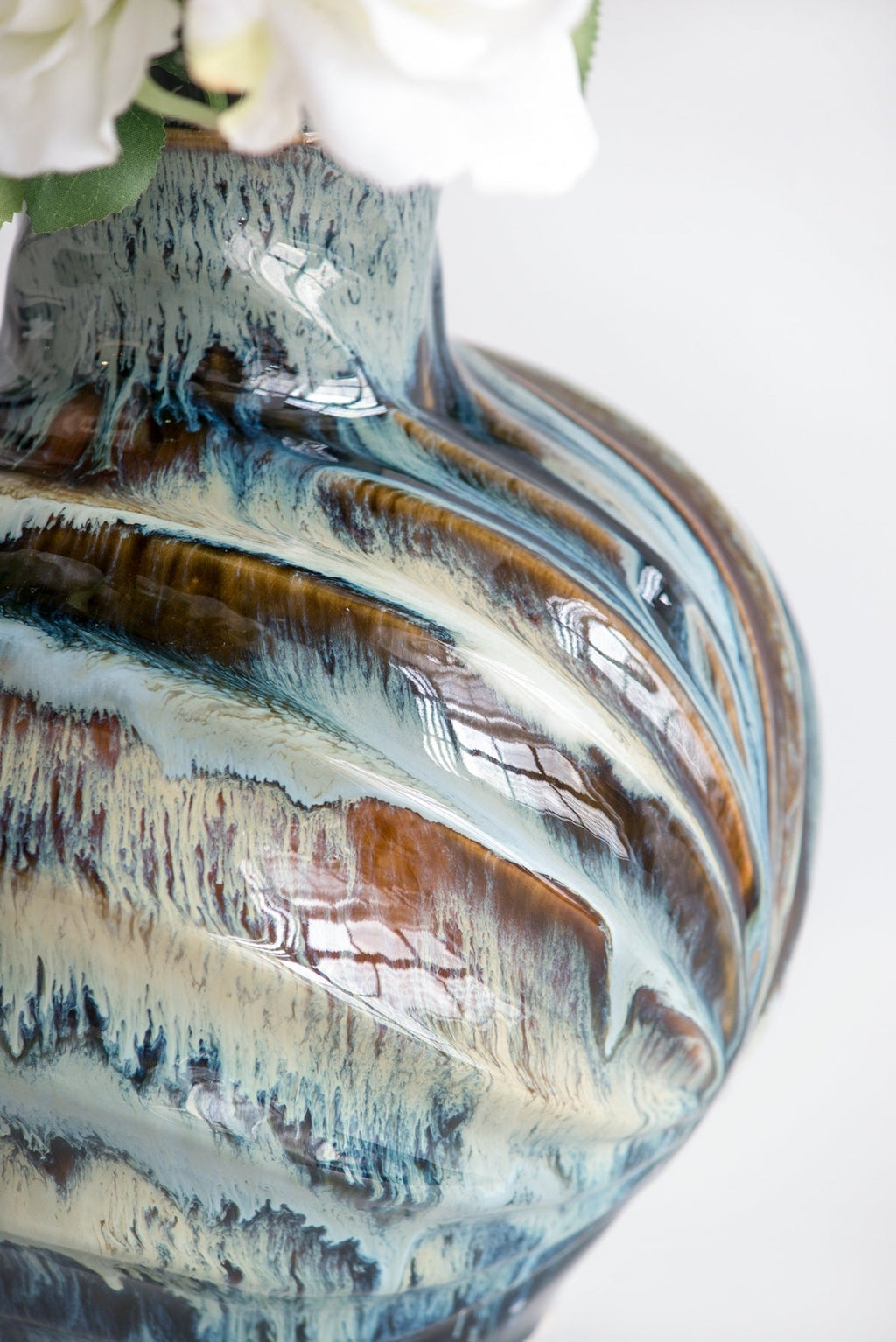 9.4x9.4x11" Blue and Brown Reactive Glazed Accent Vase