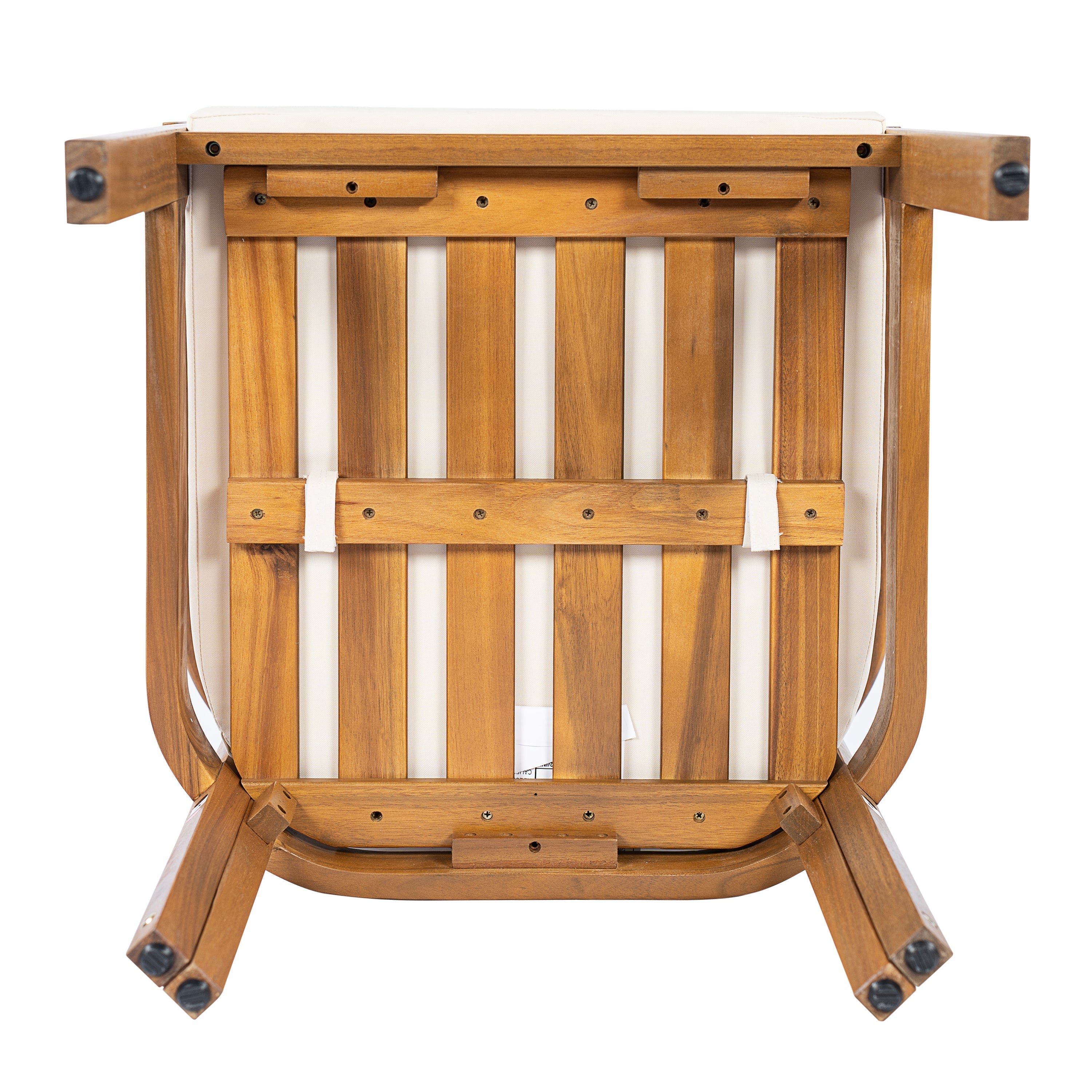 Outdoor Dining Chair Set of 4 with Curved Acacia Wood Arms and Cream Cushions