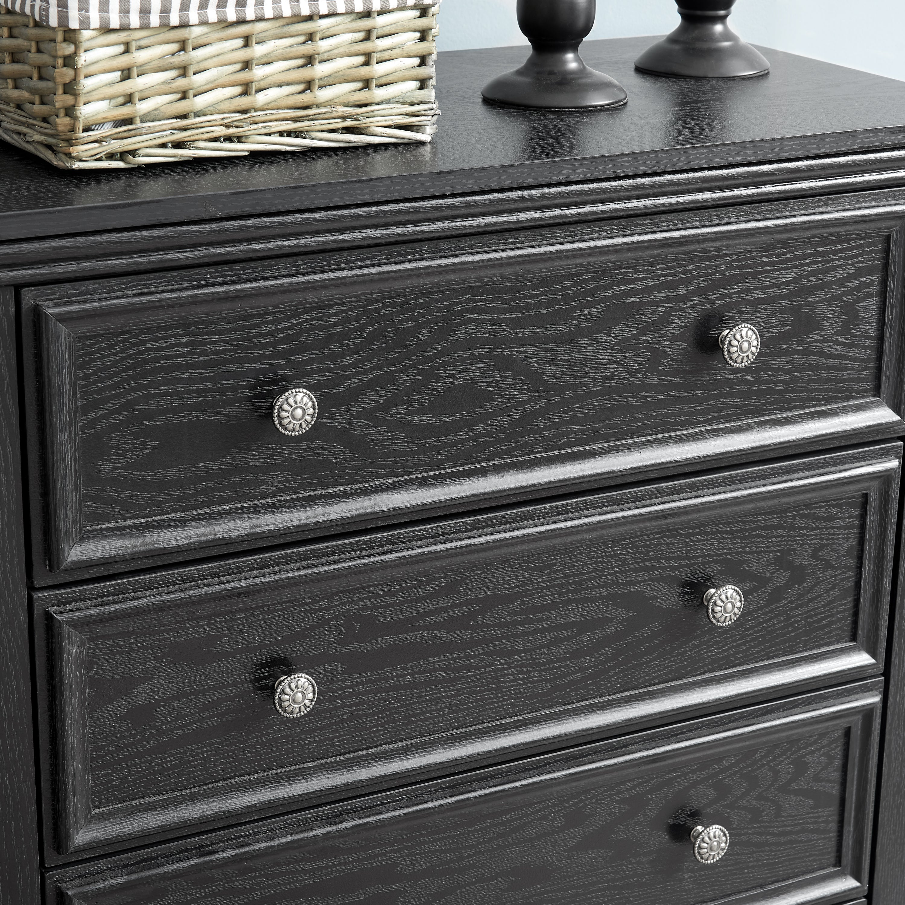 Modern 5-Drawer Black Dresser for Living Room Storage