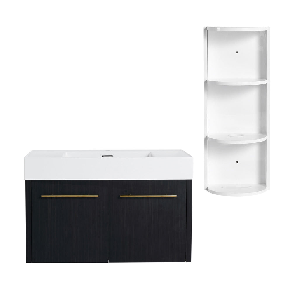 Modern Wall Mounted Bathroom Vanity with Resin Sink and Storage Rack