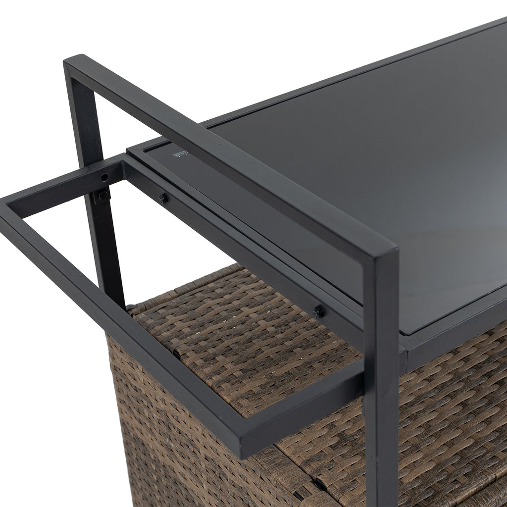 Outdoor Wicker Bar Cart with Glass Top and Wheels
