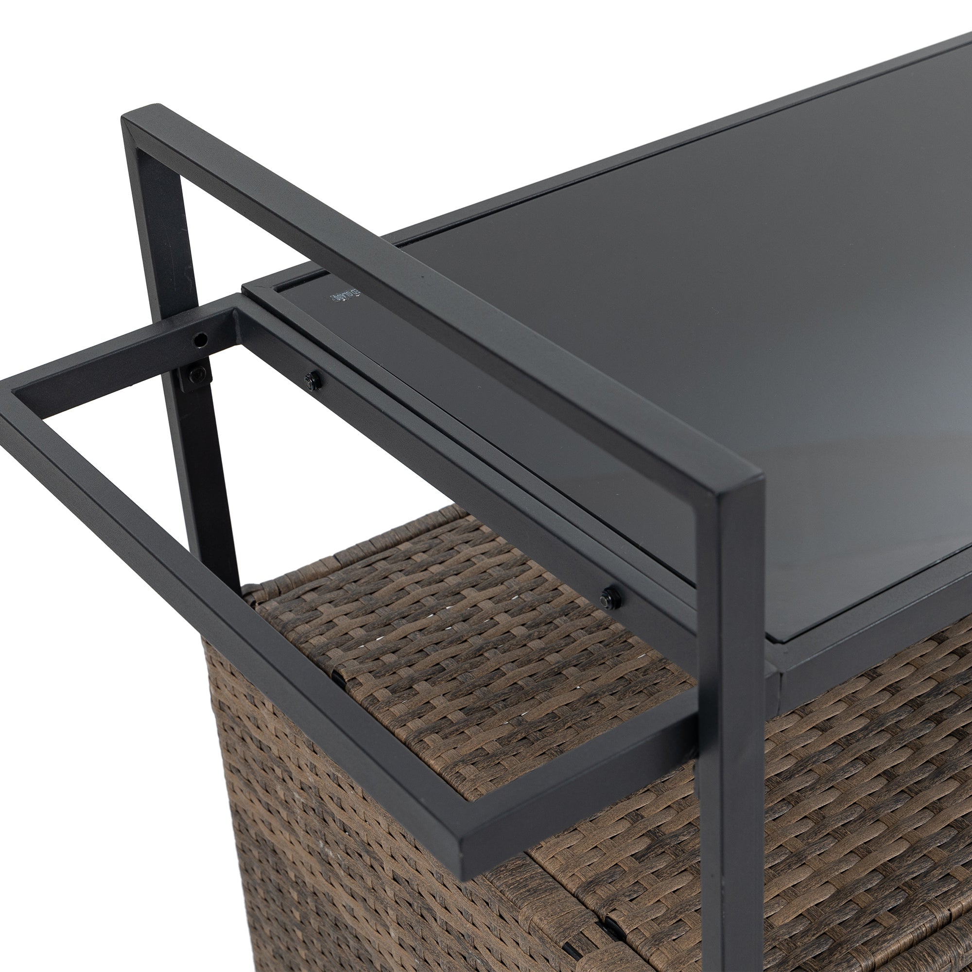Outdoor Wicker Bar Cart with Glass Top and Wheels