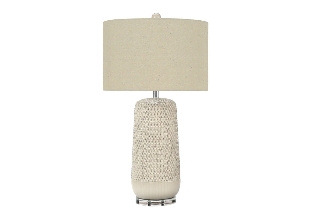 Contemporary Lighting Table Lamp in Cream Ceramic and Beige Fabric
