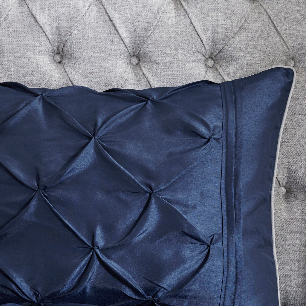 7 Piece Tufted Comforter Set Navy Queen