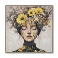 Beauty Lady Wall Art Gold and White Floral Canvas Artwork 24x24 Inch
