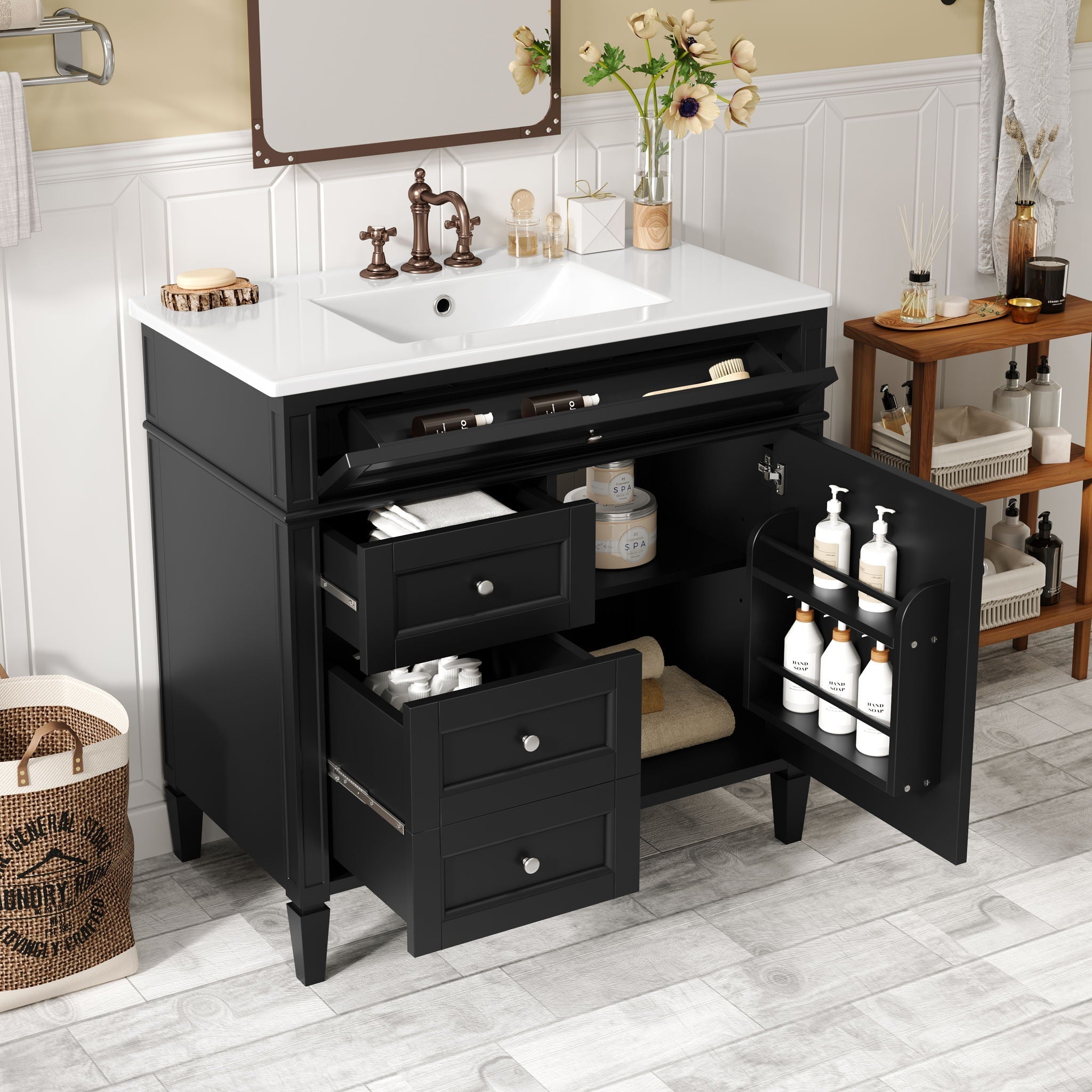 Bathroom Vanity With Top Sink, 2 Drawers And Tip Out Drawer
