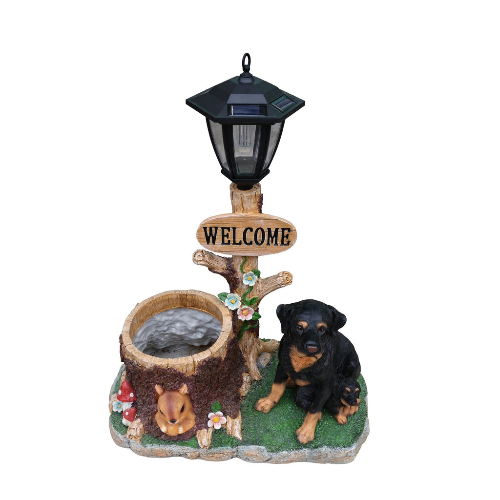 Rottweiler Dog Family Planter Statue